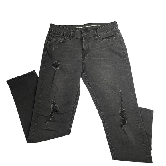 OLD Navy Boyfriend Skinny Jeans Distressed Leandra Black Womens Regular - Picture 1 of 8